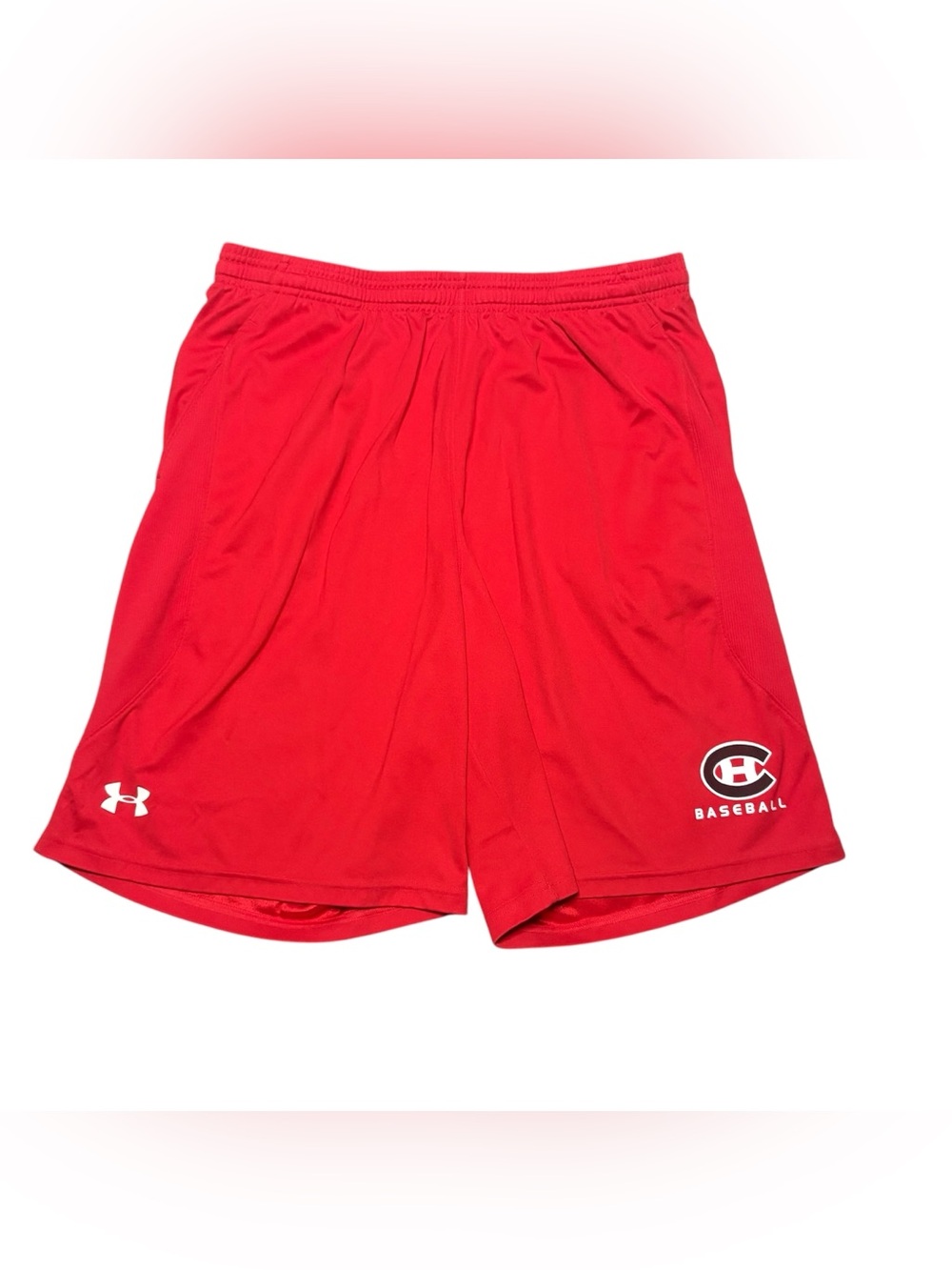 Under Armour Men's Large Red Loose Baseball Shorts w/ Pockets and Drawstring